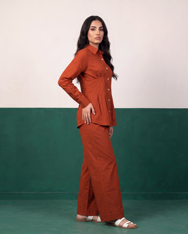 Rust & Reign Pleat Peplum Shirt & Wide-Leg Trouser Co-ord Set, side view