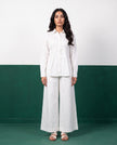 White Purity Pleat Peplum Shirt & Wide-Leg Trouser Co-ord Set, front view