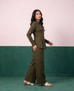 Olive Authority Pleat Peplum Shirt & Wide-Leg Trouser Co-ord Set, side view