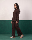 Dark Roast Pleat Peplum Shirt & Wide-Leg Trouser Co-ord Set, side view