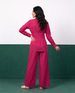Fuchsia Force Pleat Peplum Shirt & Wide-Leg Trouser Co-ord Set, back view
