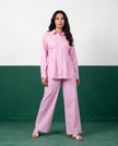 Petal Pink Pleat Peplum Shirt & Wide-Leg Trouser Co-ord Set, front view