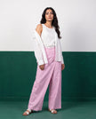 Blossom & White Three-Piece Oversized Shirt, Inner Top & Wrap Wide-Leg Trouser Set, front view