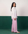 Blossom & White Three-Piece Oversized Shirt, Inner Top & Wrap Wide-Leg Trouser Set, side view