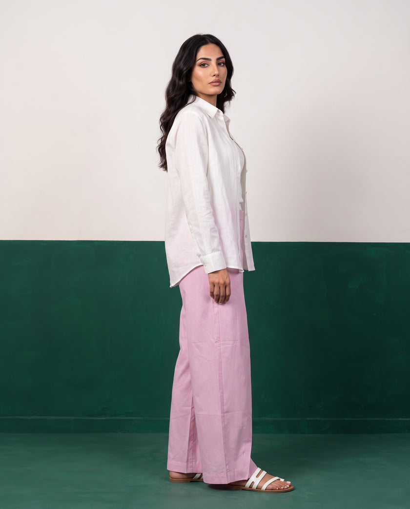 Blossom & White Three-Piece Oversized Shirt, Inner Top & Wrap Wide-Leg Trouser Set, side view