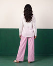 Blossom & White Three-Piece Oversized Shirt, Inner Top & Wrap Wide-Leg Trouser Set, back view
