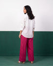 White & Magenta Three-Piece Oversized Shirt, Inner Top & Wrap Wide-Leg Trouser Set, back view