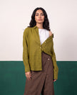 Olive & Earth Three-Piece Oversized Shirt, Inner Top & Wrap Wide-Leg Trouser Co-ord Set, side view