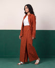 Terracotta Sun Three-Piece Oversized Shirt, Inner Top & Wrap Wide-Leg Trouser Co-ord Set, side view