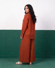Terracotta Sun Three-Piece Oversized Shirt, Inner Top & Wrap Wide-Leg Trouser Co-ord Set, back view