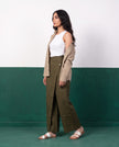 Sand & Khaki Three-Piece Oversized Shirt, Inner Top & Wrap Wide-Leg Trouser Co-ord Set, side view