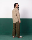 Sand & Khaki Three-Piece Oversized Shirt, Inner Top & Wrap Wide-Leg Trouser Co-ord Set, back view
