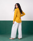 Sunflower & White Three-Piece Oversized Shirt, Inner Top & Wrap Wide-Leg Trouser Co-ord Set, back view