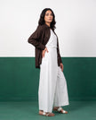 Dark Chocolate & White Three-Piece Oversized Shirt, Inner Top & Wrap Wide-Leg Trouser Co-ord Set, side view