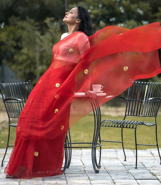 Surkh Organza Saree